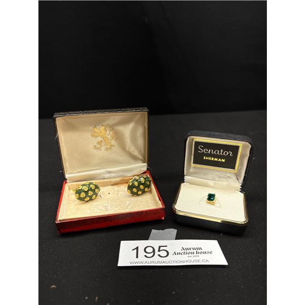 Vintage Pair of Cufflinks and Senator Sherman Tie Pin
