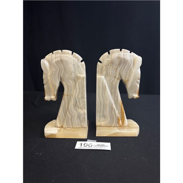Pair of Marble Onyx Horse Head Book Ends