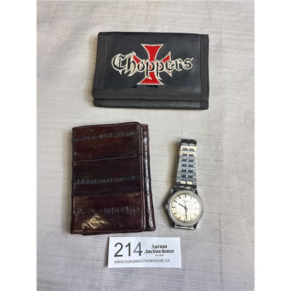 Good Working Order Vintage 1960s Timex Watch and 2 Old Wallets