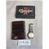 Image 1 : Good Working Order Vintage 1960s Timex Watch and 2 Old Wallets