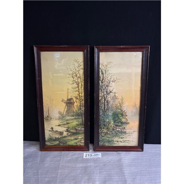2 Vintage Narrow Framed Landscape Art Prints