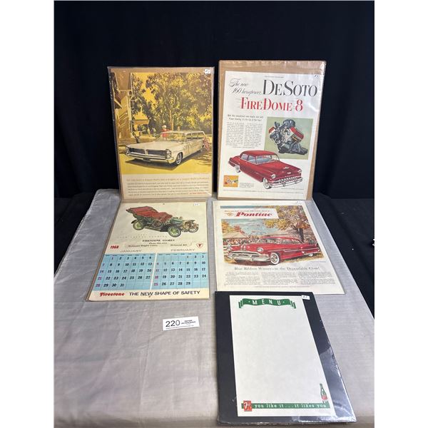 Nice Collectible Lot of Vintage Car and 7up Advertisments