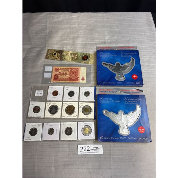 Nice Lot of Canadian World Coins and Paper Money and Commemorative Stamps
