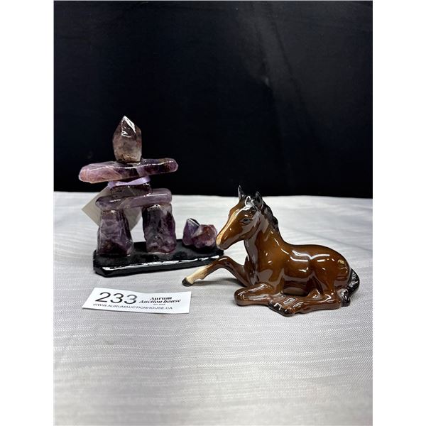 Vintage Beswick Horse + Amethyst Hand Crafted Inuksuk
