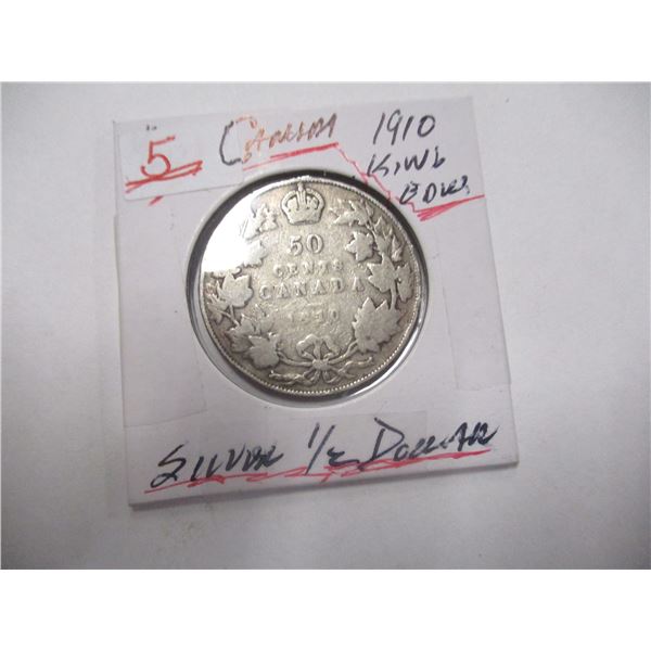 1910 CANADA SILVER HALF DOLLAR