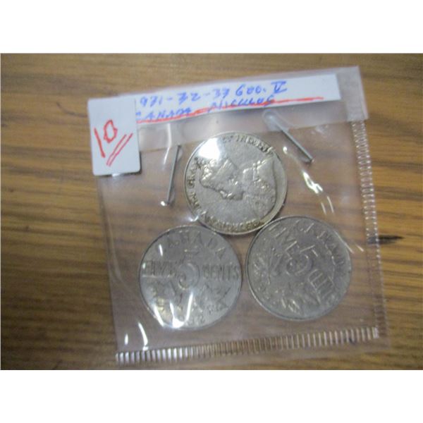 1931, 1932 & 1933 CANADA KING GEORGE V NICKELS