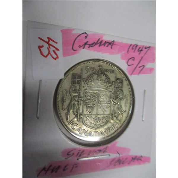 1947 CURVED 7 CANADA SILVER HALF DOLLAR