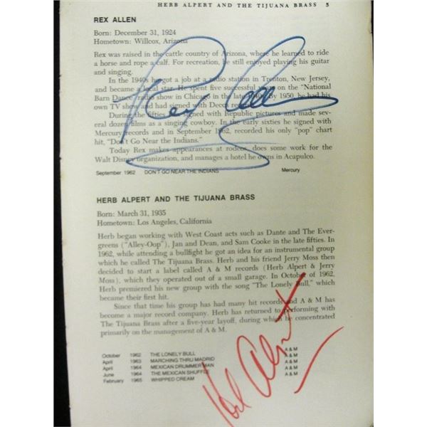Herb Alpert and Rex Allen signed book page