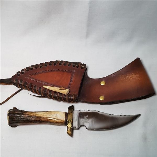 Custom Knife Bone Handle Brass with Leather Sheath