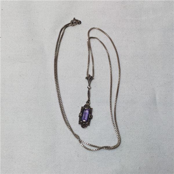 Sterling Silver Antique Amethyst Pendant with Matching Chain