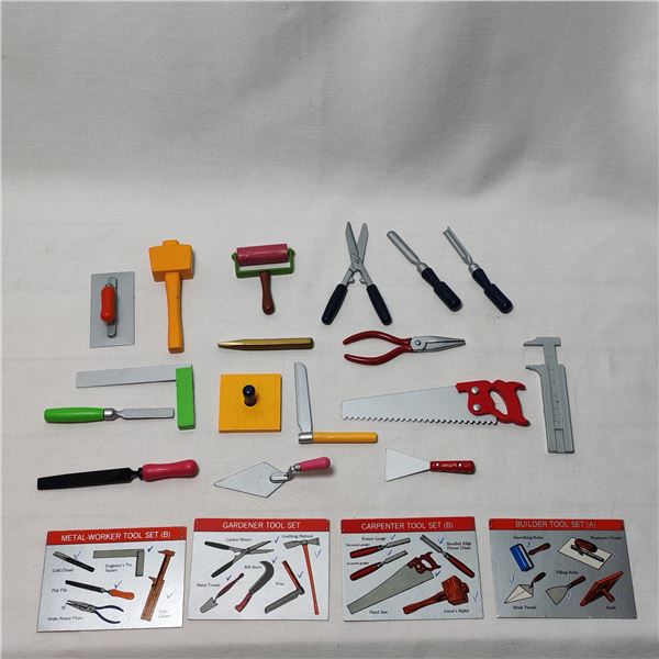 Vintage Real Metal Toy Tool Set with instructions/ Descriptions