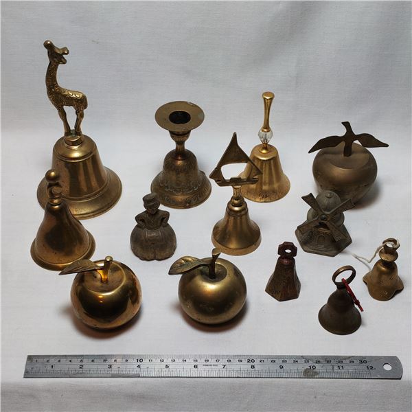 Lot of 12 Vintage Brass Bells