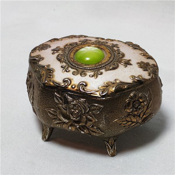 Vintage JAPAN Brass and Fabric Jewellery Box