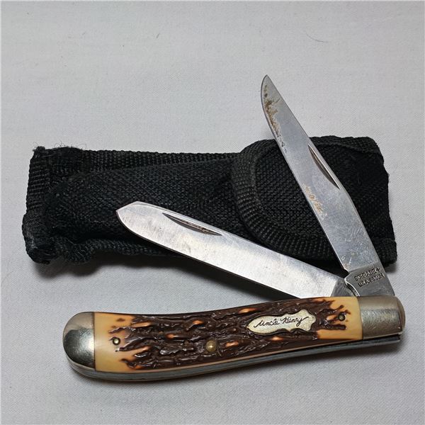 Uncle Henry Schrade + U.S.A. 285 UH Bone and Brass Vintage Knife