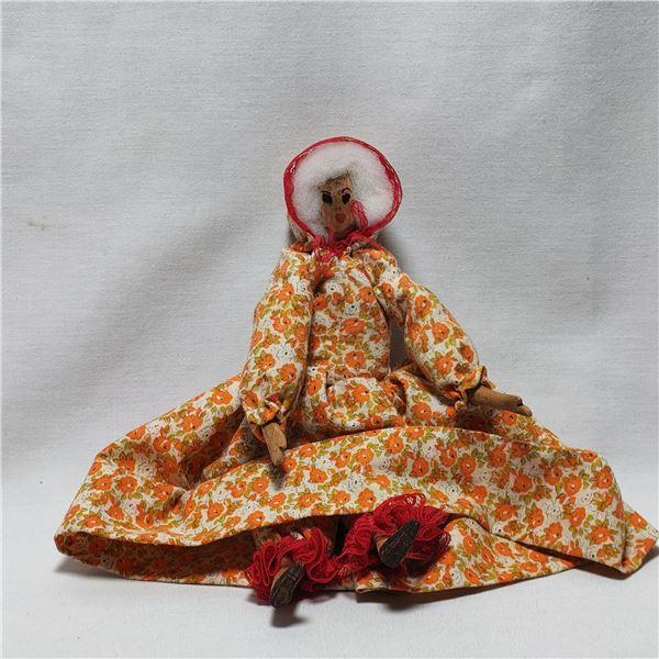 Antique Hand Made Wood and Fabric Doll