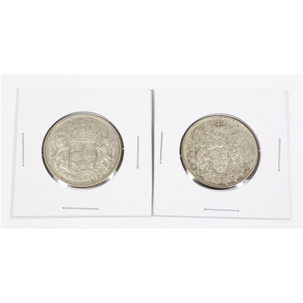 73 1956 1959 Fifty Cents Canada Silver Coin Lot