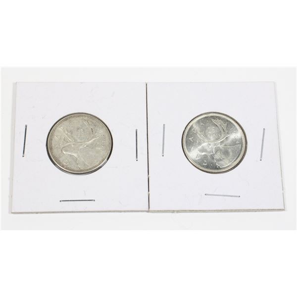 76 1964 1966 Canadian Silver Quarter Lot of 2