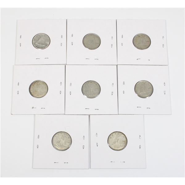 79 Lot of 8 Canadian Silver Dime Coins 1950 1966