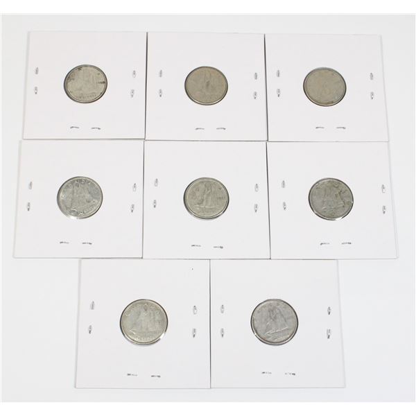 80 Lot of 8 Canadian Silver Dime Coins 1950 1966