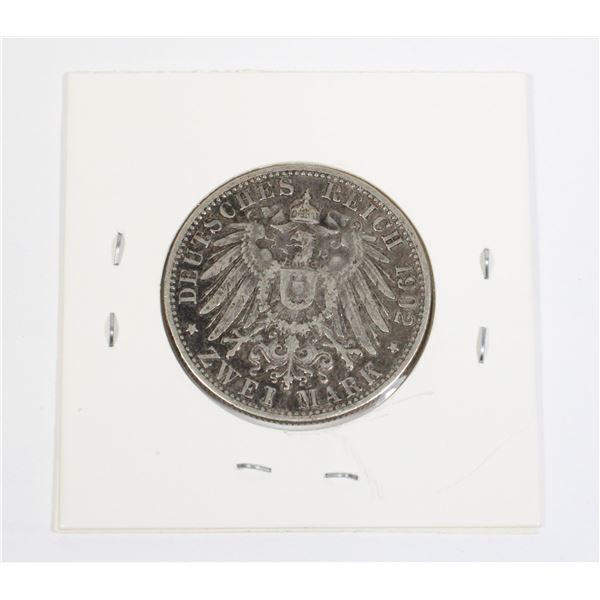 88 1902 Kingdom of Bavaria 2 Mark Silver Coin