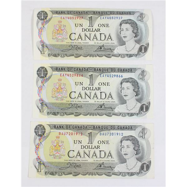#108 1973 Canada $1 One Dollar Bill QEII Lot of 3