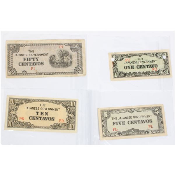 116 WW2 Japan Occupation Philippines 4 Banknotes