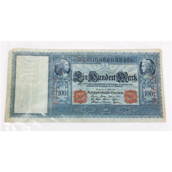 123 1910 Germany 100 Reichsmarks Banknote Bill