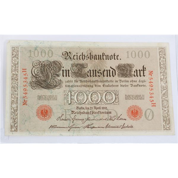 #124 1910 Germany 1000 Reichsmarks Banknote Bill