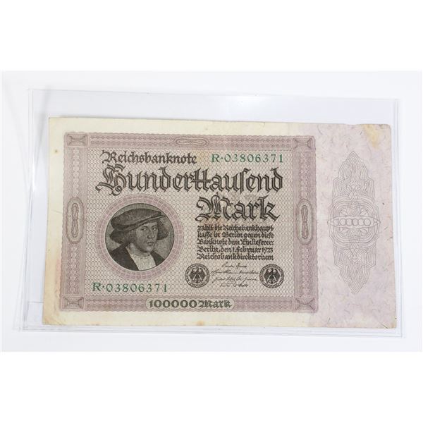 133 Weimar German 1923 100,000 Marks Banknote