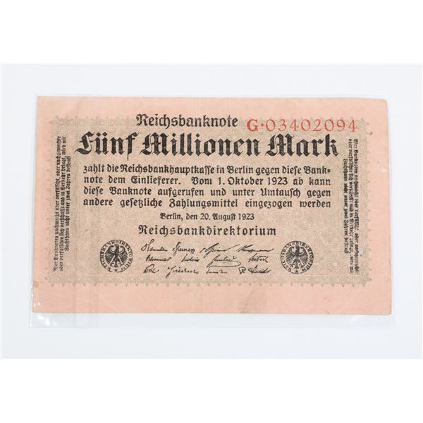 #134 Weimar German 1923 5,000,000 Marks Banknote