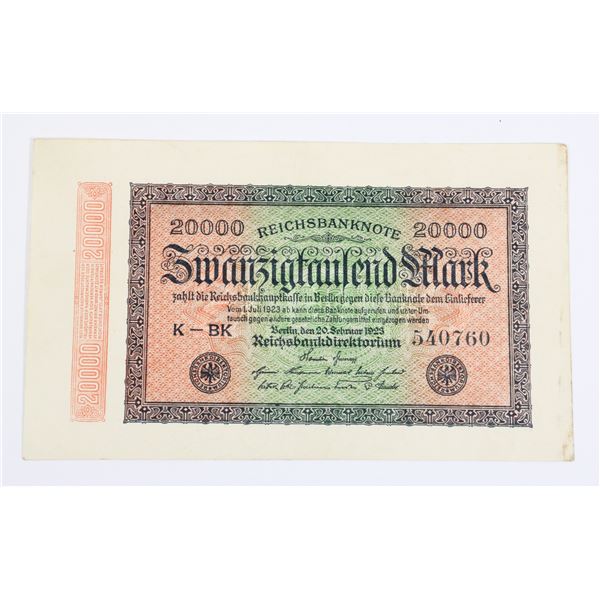 135 Weimar German 1923 20,000 Marks Banknote