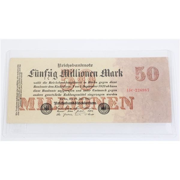 #137 Weimar German 1923 50,000,000 Marks Banknote