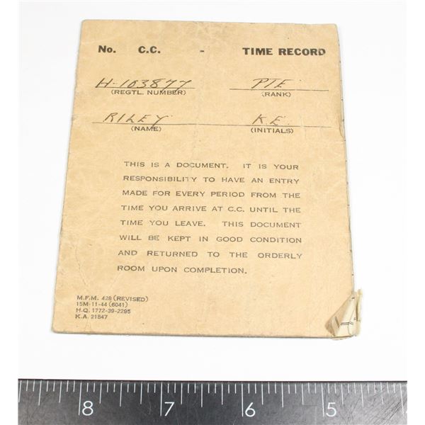 #248 WW2 Canadian Document H103877 Named