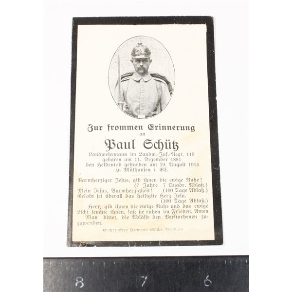 #413 WW1 German Sterbebild Death Card 1914