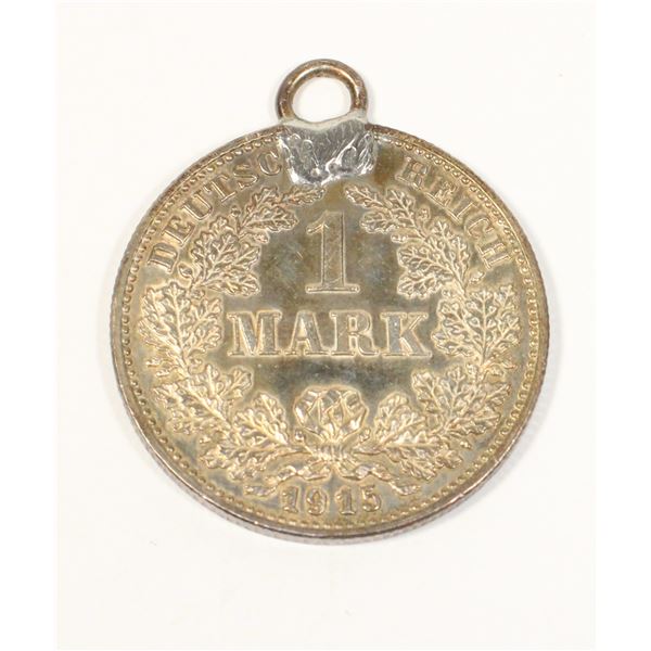 #414 WW1 1915 Silver 1 Mark Coin Pendant Necklace
