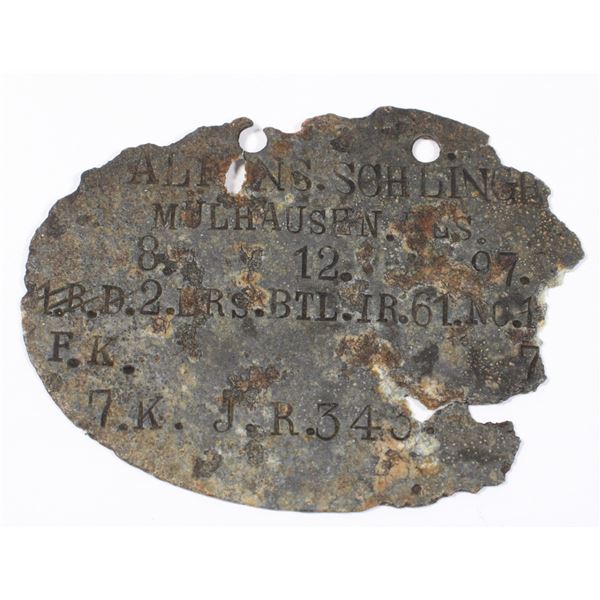#431 WW1 Imperial German Dog Tag ID Tag 7K JR343