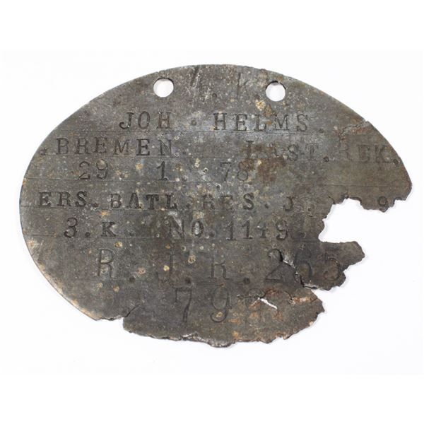 #432 Pre/WW1 Imperial German ID Tag 27 Army Corps