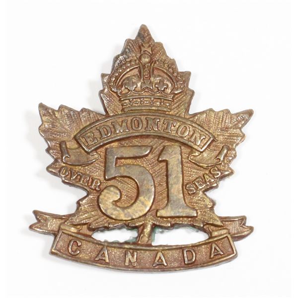 #537 WW1 Canada 51th CEF Collar Badge Edmonton