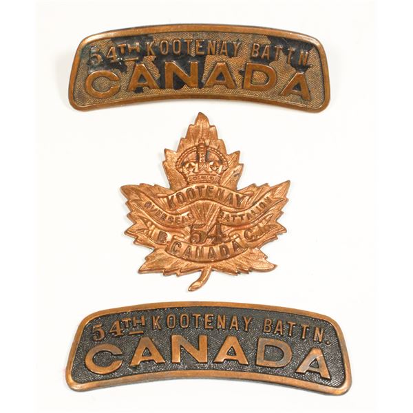 #538 WW1 54th CEF Kootenay Cap Badge + Shoulders