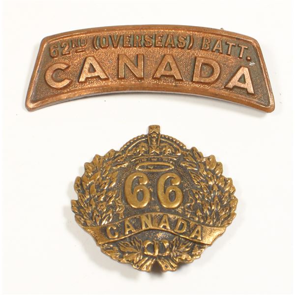 #539 WW1 lot 62nd CEF shoulder 66th CEF collar