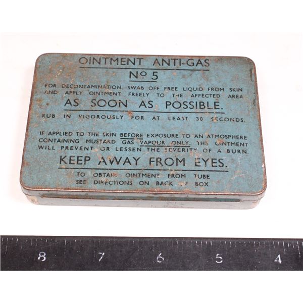 #1013 WW2 Canadian Ointment Anti-Gas No 5 Tin