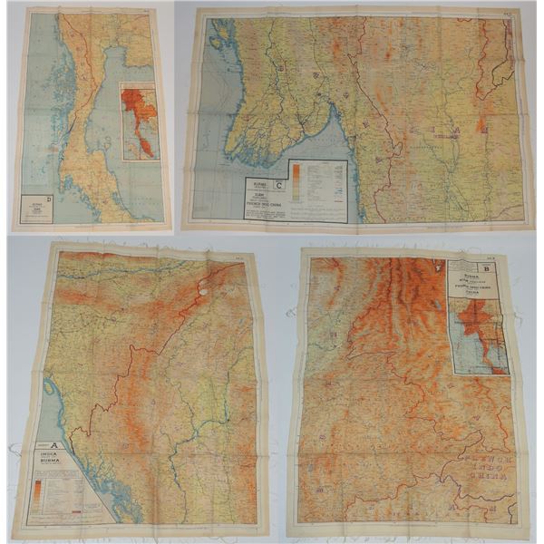 #1065 WW2 British RAF Silk Map Burma India ABCD