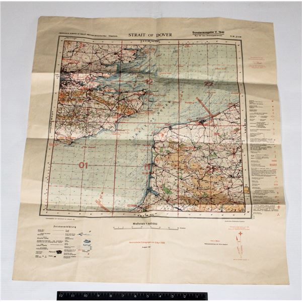 #1074 WW2 German Military Map Strait of Dover 1939