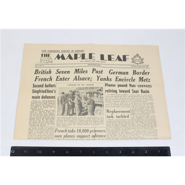 #1145 WW2 Canadian Newspaper Maple Leaf 1944