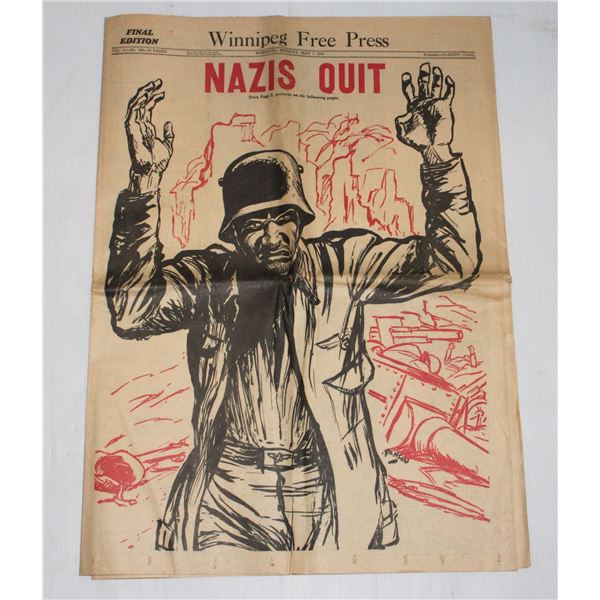 #1147 WW2 Winnipeg Free Press 1945 Nazis Quit