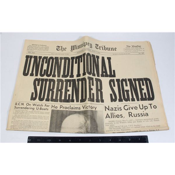 #1148 WW2 Winnipeg Tribune Newspaper 1945