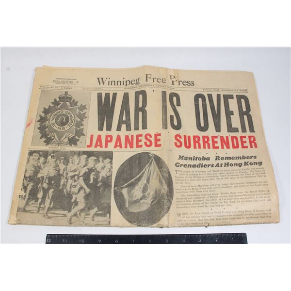 #1149 WW2 Winnipeg Newspaper Japanese Surrender