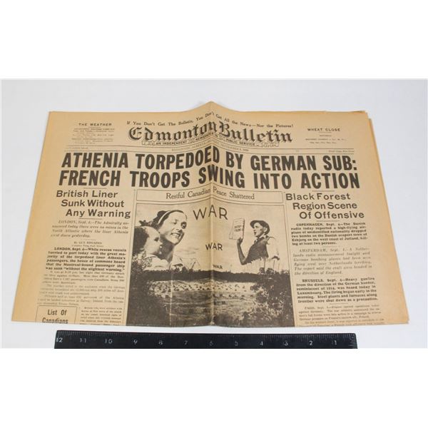 #1154 WW2 Newspaper Edmonton Bulletin 1939