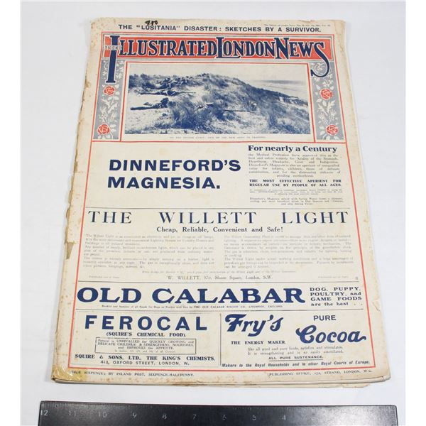 #1158 WW1 Illustrated London News Lusitania Paper
