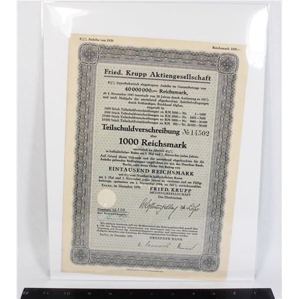 #1196 WW2 1939 Krupp German Bond